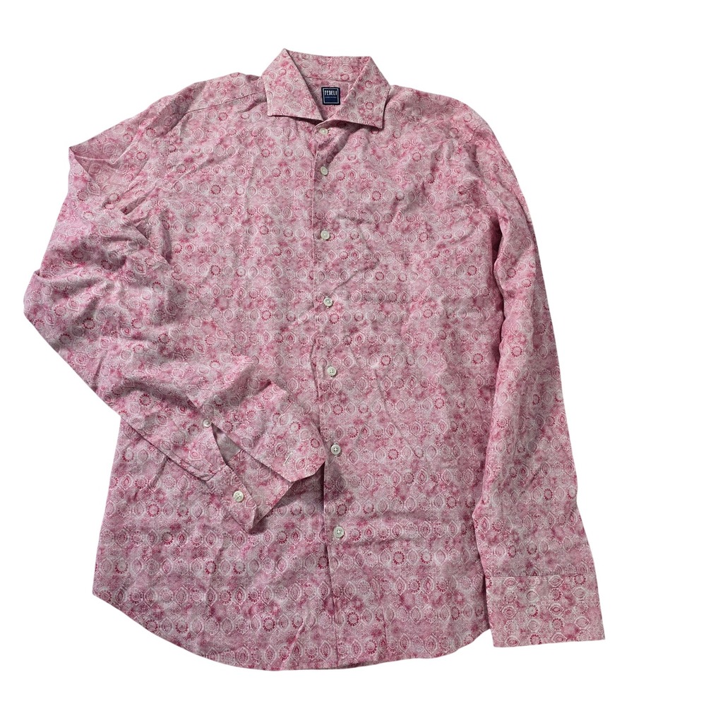Fedeli‎ Italy Pink Geometric Medallion Print Cotton Stretch Button Up Shirt 40